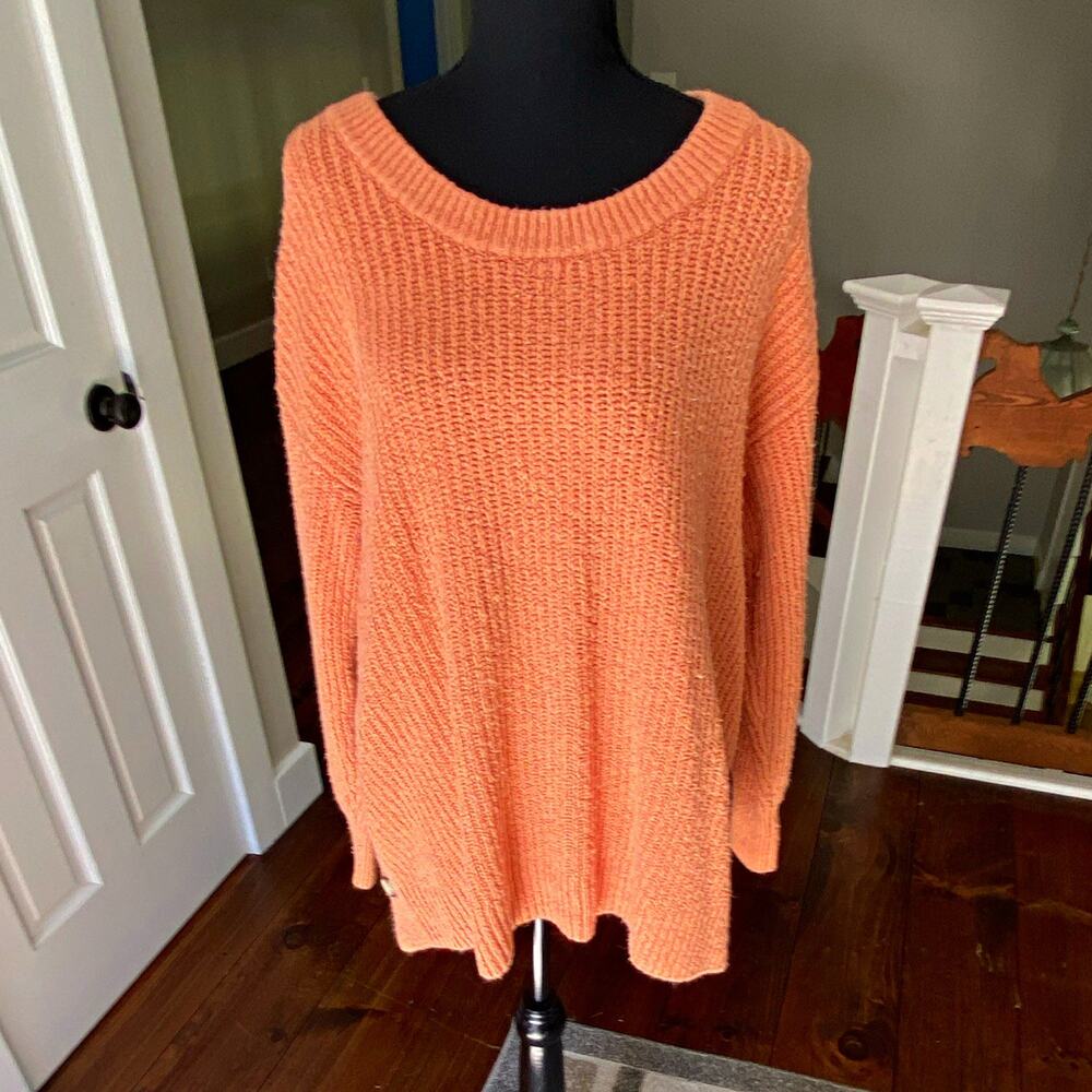 Isabel Women’s Orange Solid Knit Boat Neck Long Sleeve Button Sweater Size M